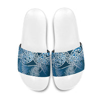 Aotearoa Maori Koru Curves Slide Sandals Silver Ferns - Navy Blue