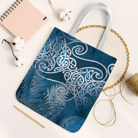 Aotearoa Maori Koru Curves Tote Bag Silver Ferns - Navy Blue