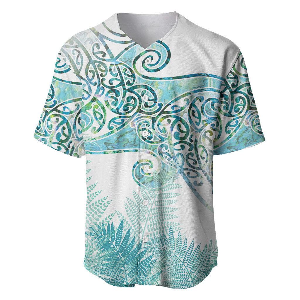 Aotearoa Maori Koru Curves Baseball Jersey Mossy Paua Shell