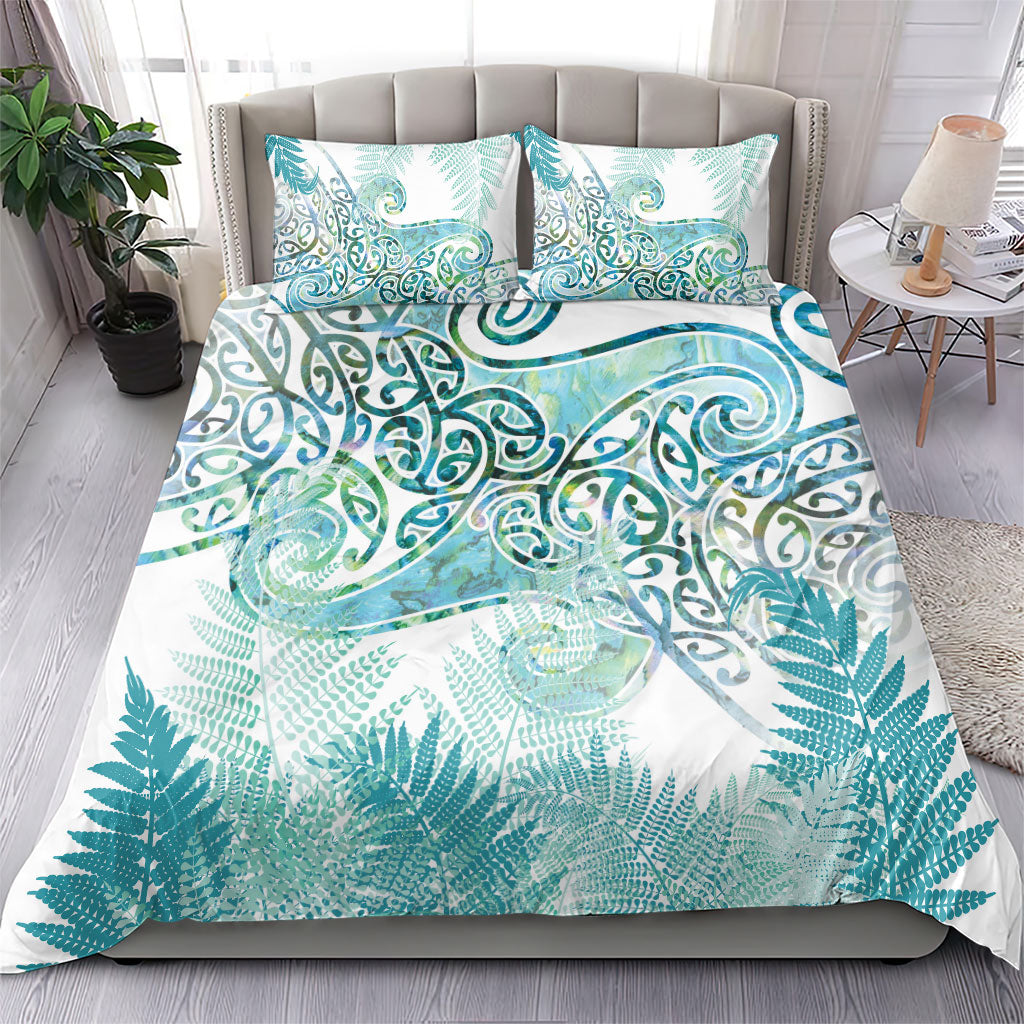 Aotearoa Maori Koru Curves Bedding Set Mossy Paua Shell