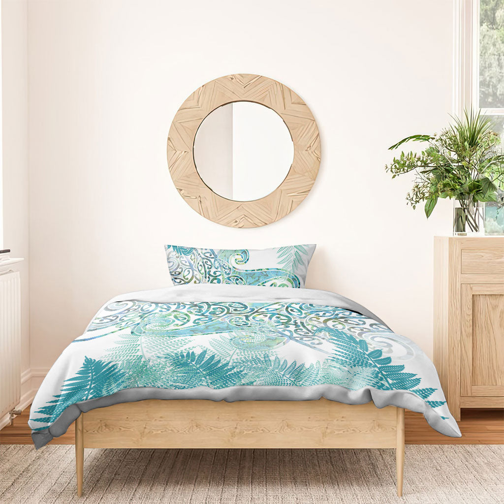 Aotearoa Maori Koru Curves Bedding Set Mossy Paua Shell