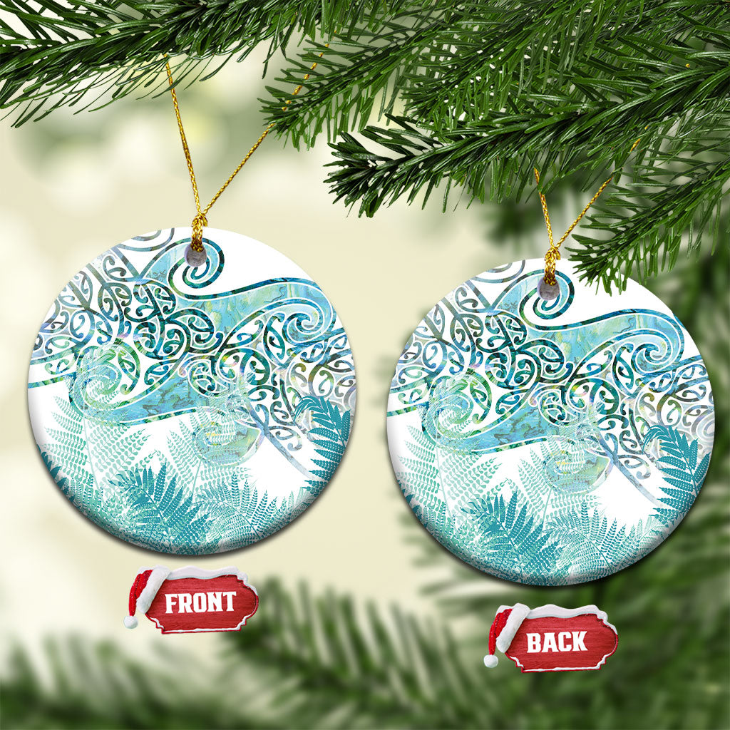Aotearoa Maori Koru Curves Ceramic Ornament Mossy Paua Shell LT7 Circle Green - Polynesian Pride