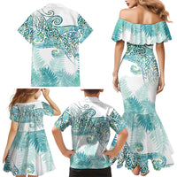 Aotearoa Maori Koru Curves Family Matching Mermaid Dress and Hawaiian Shirt Mossy Paua Shell