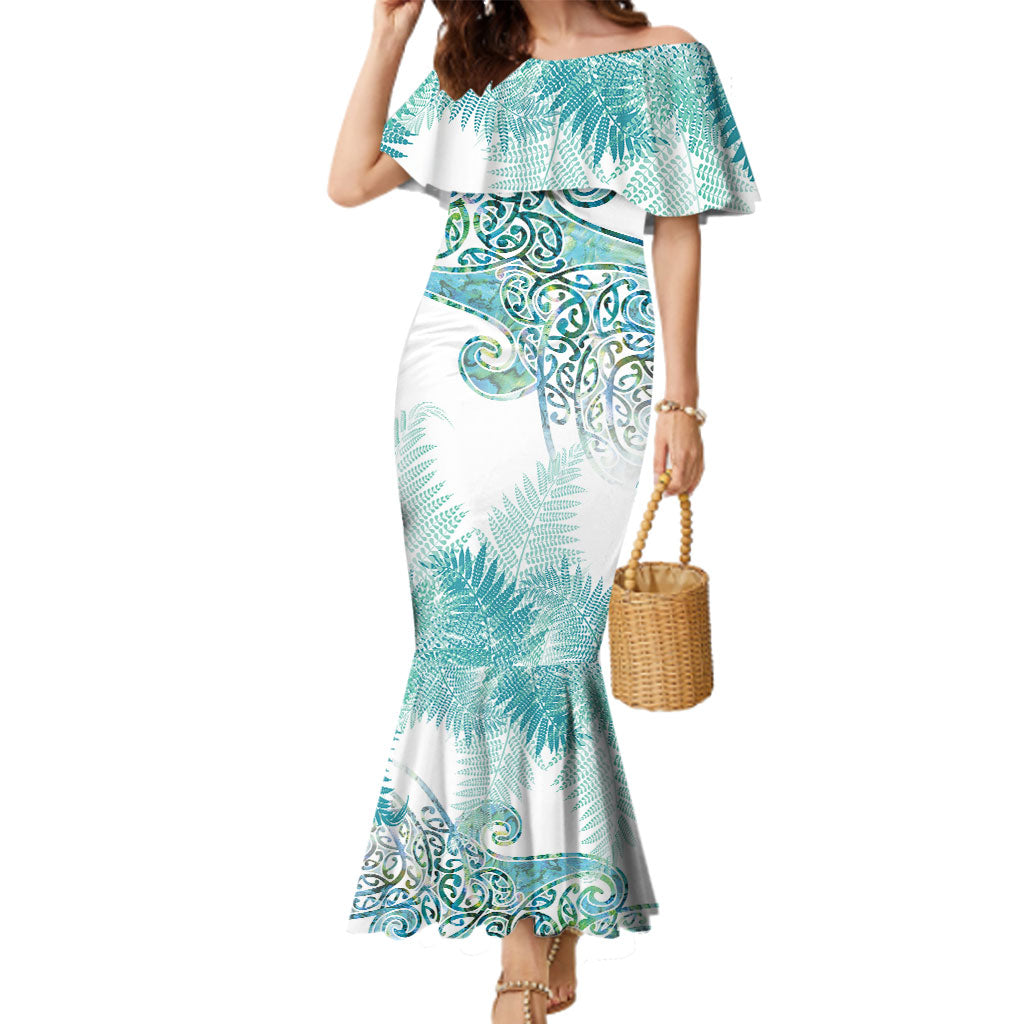 Aotearoa Maori Koru Curves Family Matching Mermaid Dress and Hawaiian Shirt Mossy Paua Shell