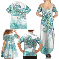 Aotearoa Maori Koru Curves Family Matching Summer Maxi Dress and Hawaiian Shirt Mossy Paua Shell