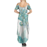 Aotearoa Maori Koru Curves Family Matching Summer Maxi Dress and Hawaiian Shirt Mossy Paua Shell