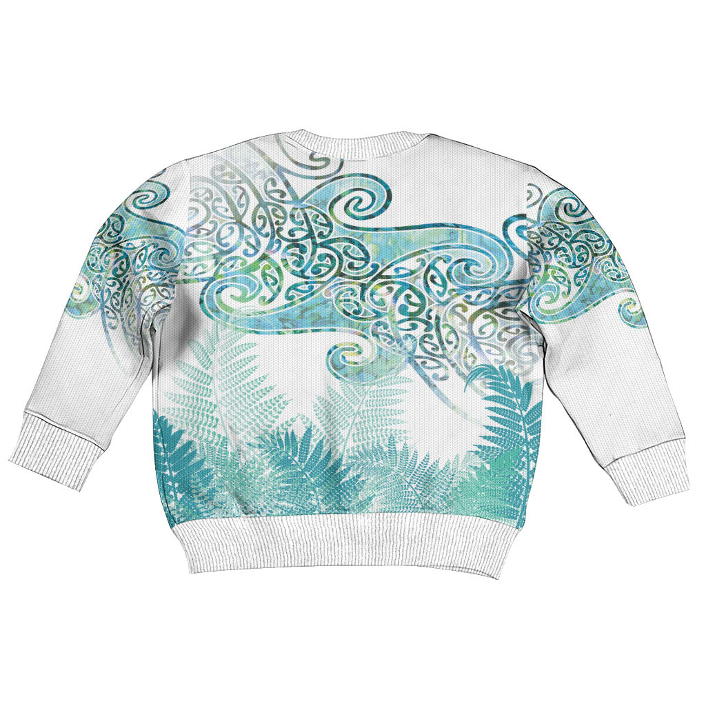 Aotearoa Maori Koru Curves Kid Ugly Christmas Sweater Mossy Paua Shell