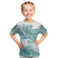 Aotearoa Maori Koru Curves Kid T Shirt Mossy Paua Shell