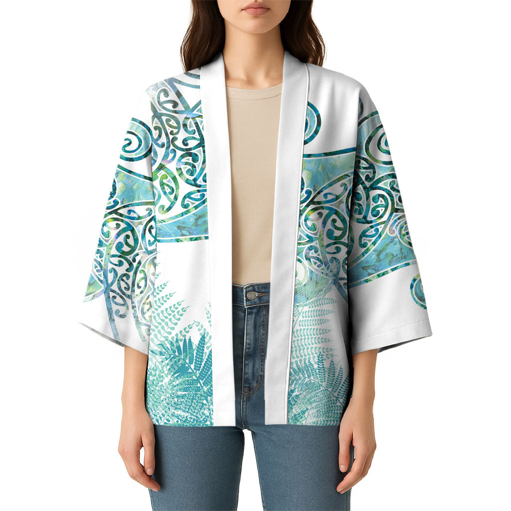 Aotearoa Maori Koru Curves Kimono Mossy Paua Shell