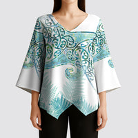 Aotearoa Maori Koru Curves Kimono Sleeve Blouse Mossy Paua Shell