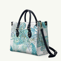 Aotearoa Maori Koru Curves Leather Bag Mossy Paua Shell