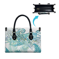 Aotearoa Maori Koru Curves Leather Bag Mossy Paua Shell