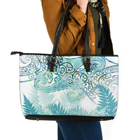 Aotearoa Maori Koru Curves Leather Tote Bag Mossy Paua Shell