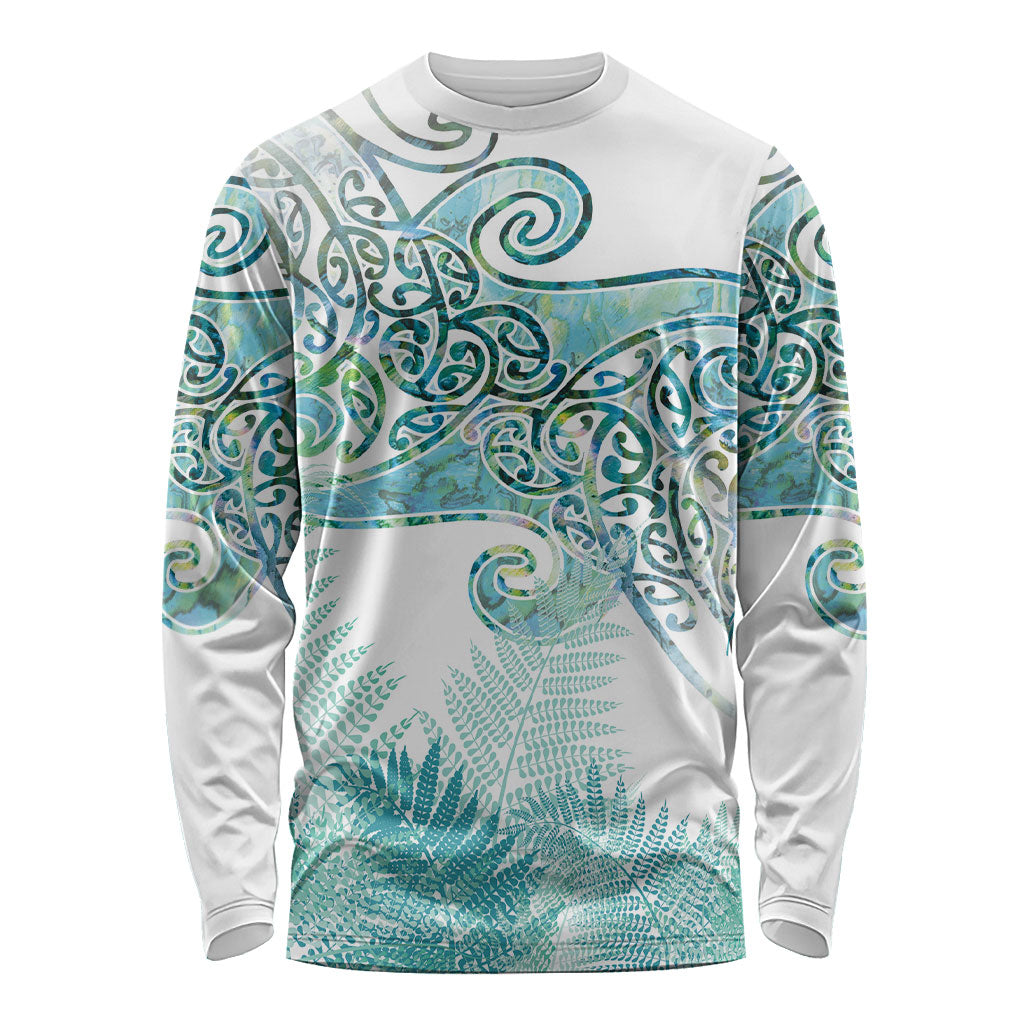 Aotearoa Maori Koru Curves Long Sleeve Shirt Mossy Paua Shell