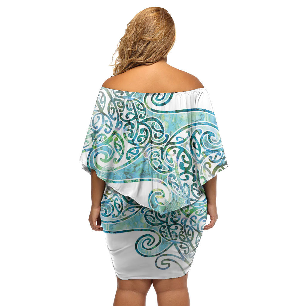 Aotearoa Maori Koru Curves Off Shoulder Short Dress Mossy Paua Shell