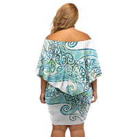 Aotearoa Maori Koru Curves Off Shoulder Short Dress Mossy Paua Shell