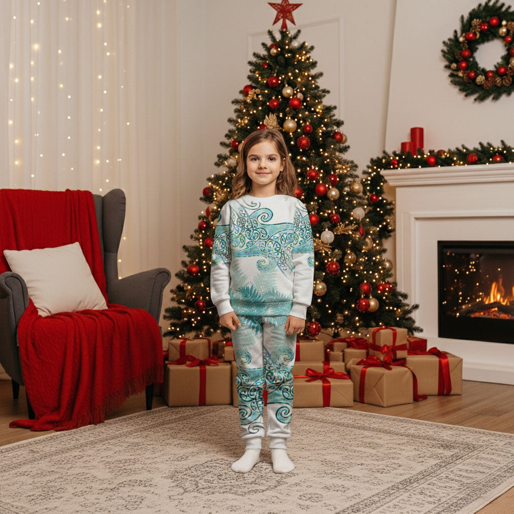 Aotearoa Maori Koru Curves Christmas Pajama Set Mossy Paua Shell