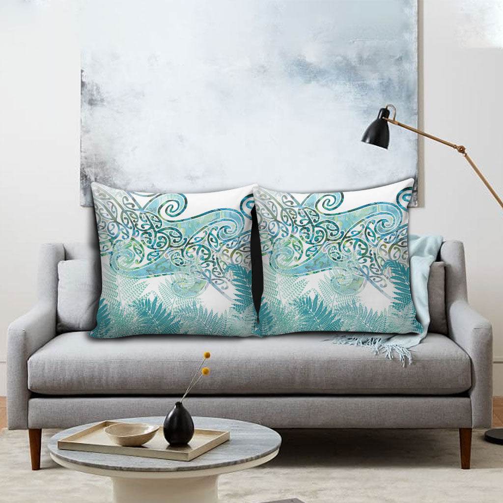 Aotearoa Maori Koru Curves Pillow Cover Mossy Paua Shell