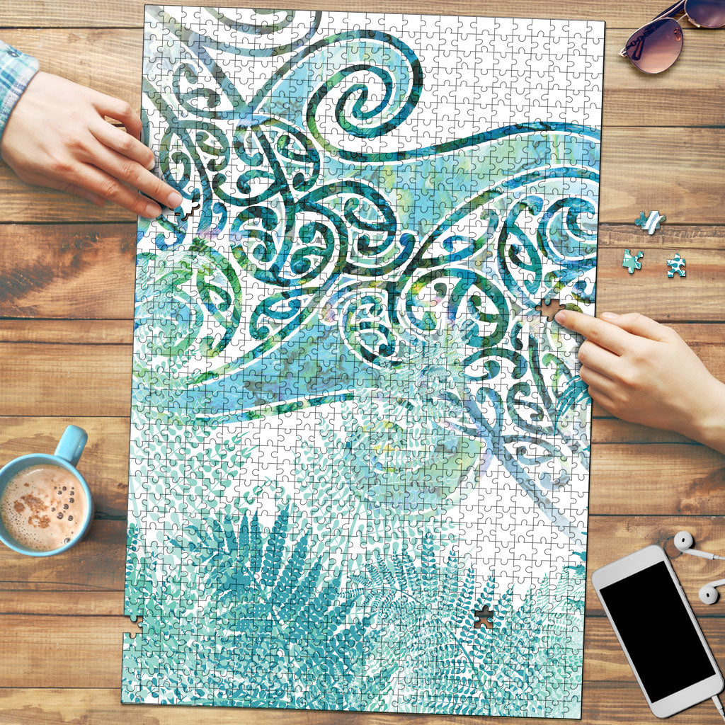Aotearoa Maori Koru Curves Puzzle Mossy Paua Shell