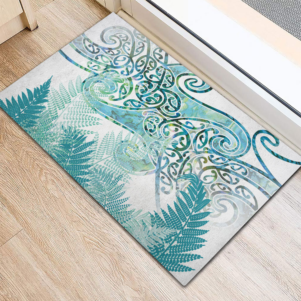Aotearoa Maori Koru Curves Rubber Doormat Mossy Paua Shell