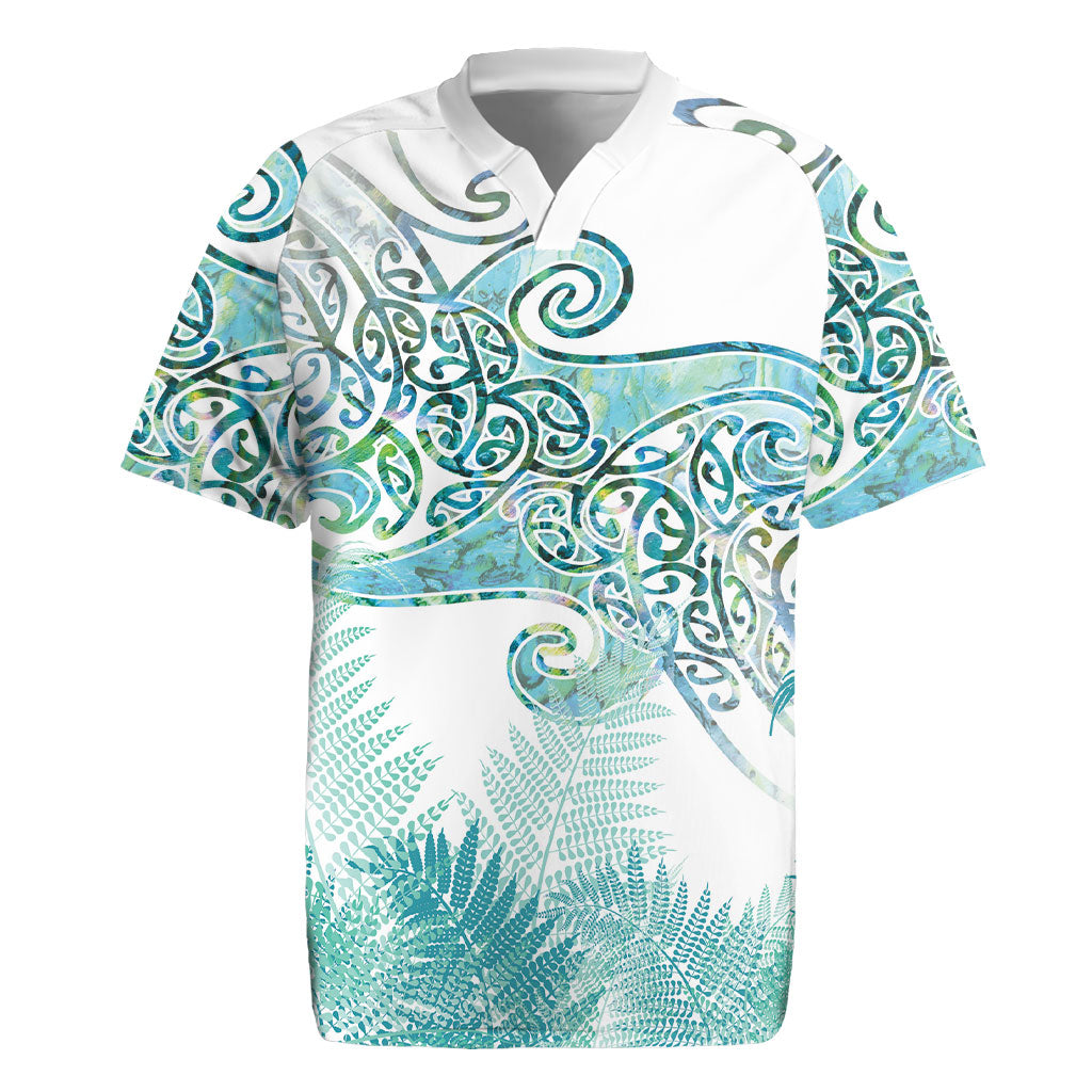 Aotearoa Maori Koru Curves Rugby Jersey Mossy Paua Shell