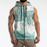 Aotearoa Maori Koru Curves Sleeveless Zip Hoodie Mossy Paua Shell