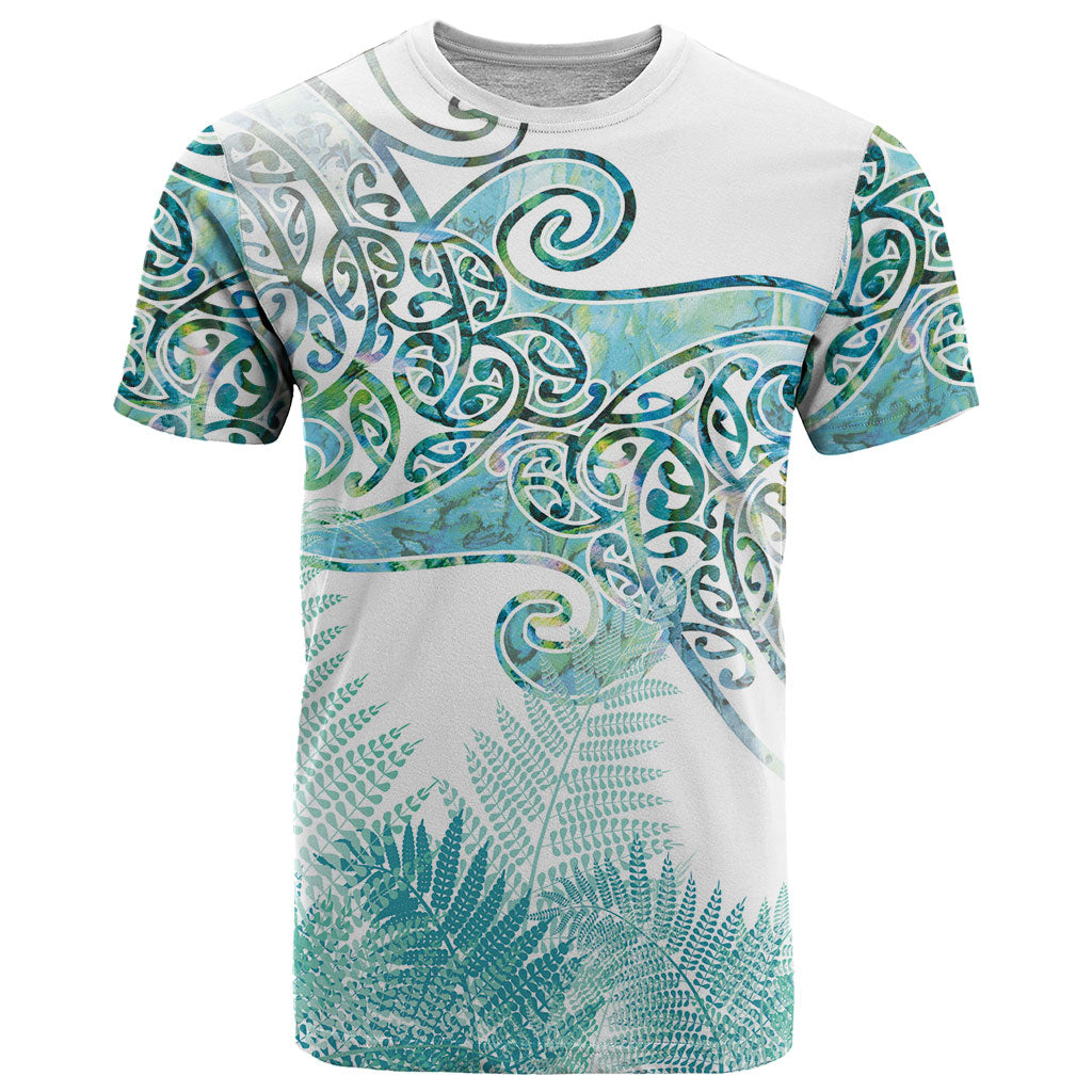 Aotearoa Maori Koru Curves T Shirt Mossy Paua Shell