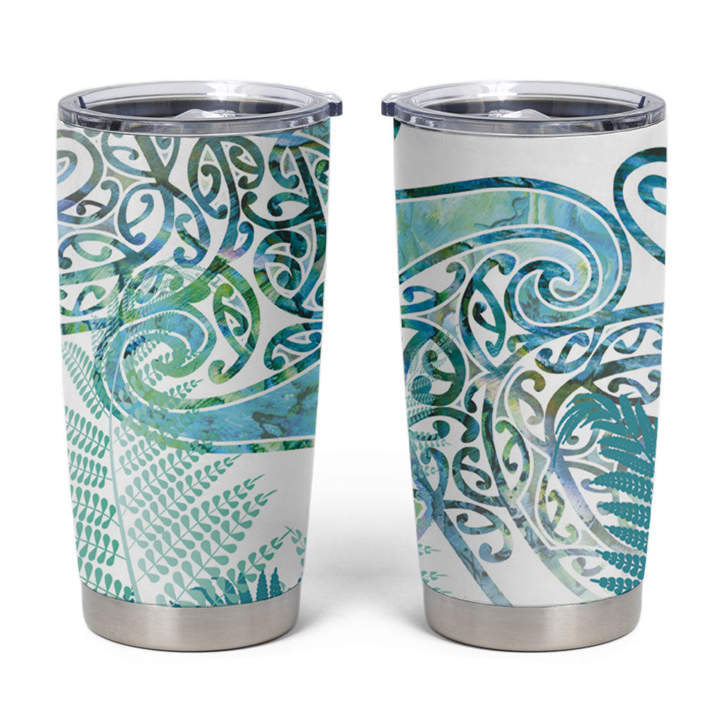 Aotearoa Maori Koru Curves Tumbler Cup Mossy Paua Shell