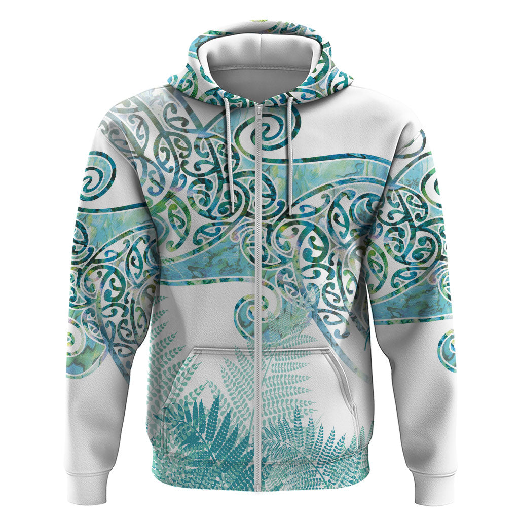 Aotearoa Maori Koru Curves Zip Hoodie Mossy Paua Shell