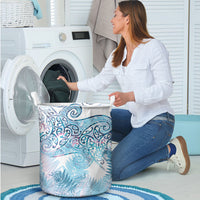 Aotearoa Maori Koru Curves Laundry Basket Aqua Paua Shell