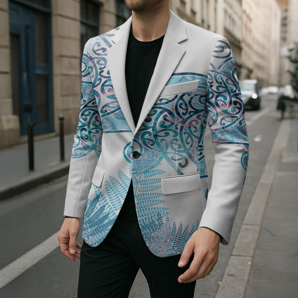 Aotearoa Maori Koru Curves Blazer Aqua Paua Shell