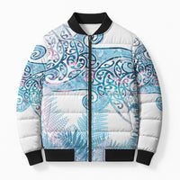 Aotearoa Maori Koru Curves Bomber Puffer Jacket Aqua Paua Shell