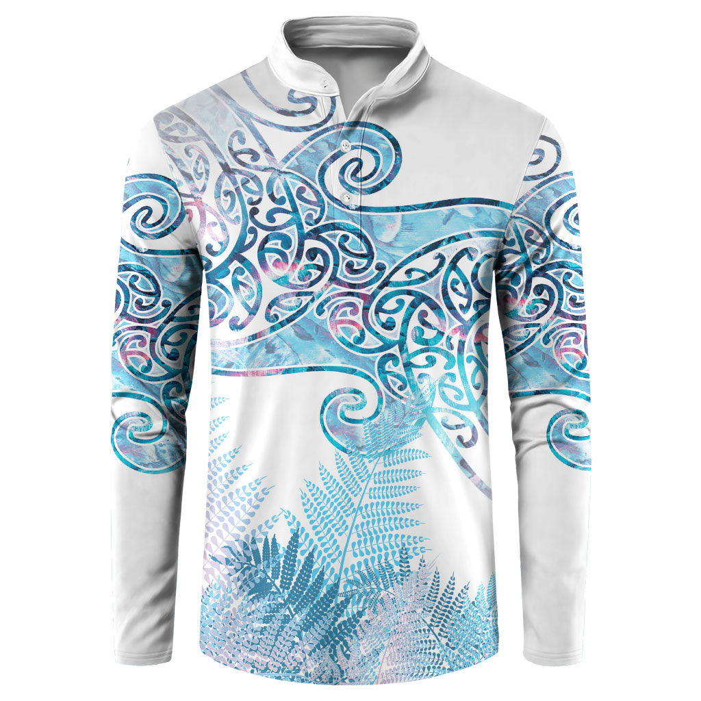 Aotearoa Maori Koru Curves Button Sweatshirt Aqua Paua Shell