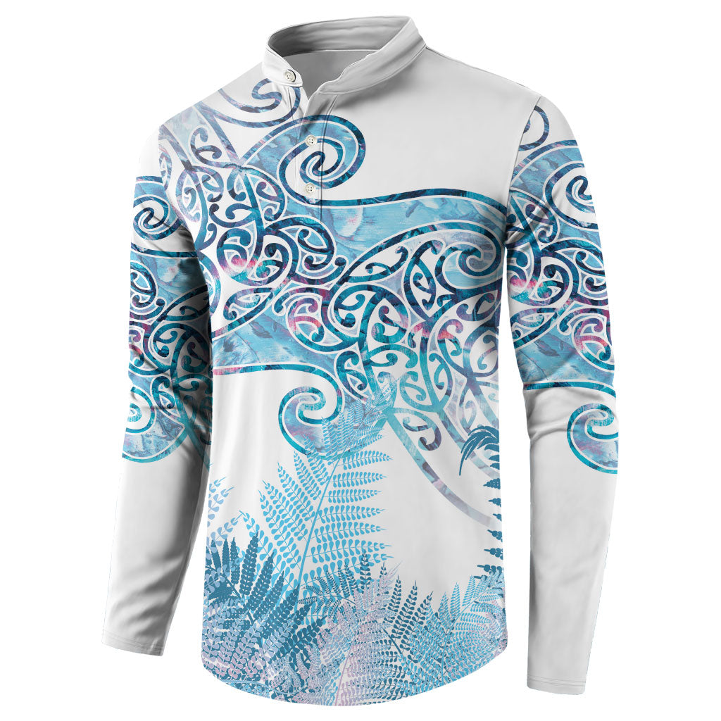 Aotearoa Maori Koru Curves Button Sweatshirt Aqua Paua Shell