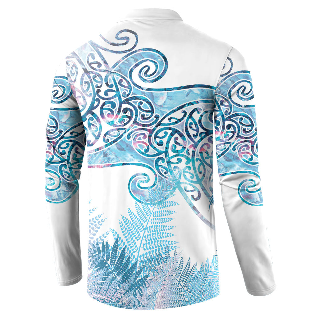 Aotearoa Maori Koru Curves Button Sweatshirt Aqua Paua Shell