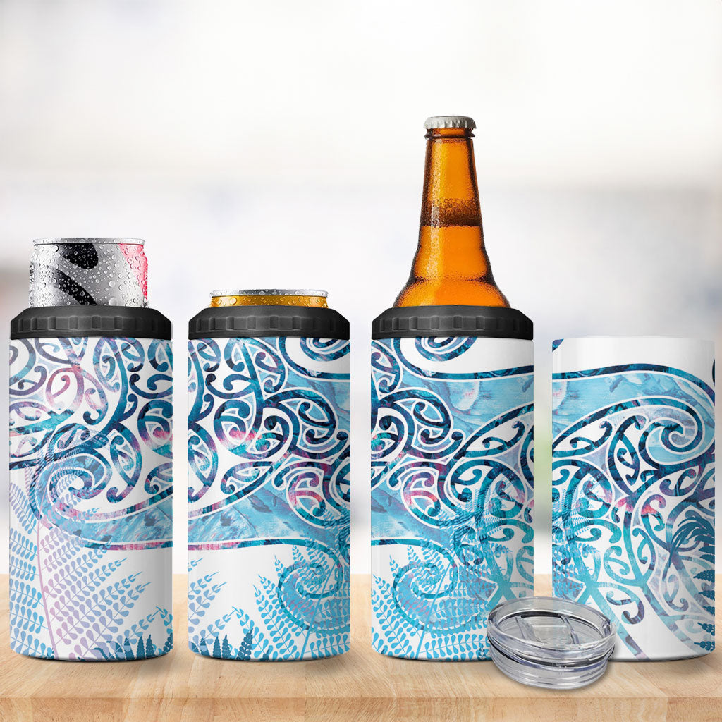 Aotearoa Maori Koru Curves 4 in 1 Can Cooler Tumbler Aqua Paua Shell