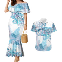 Aotearoa Maori Koru Curves Couples Matching Mermaid Dress and Hawaiian Shirt Aqua Paua Shell