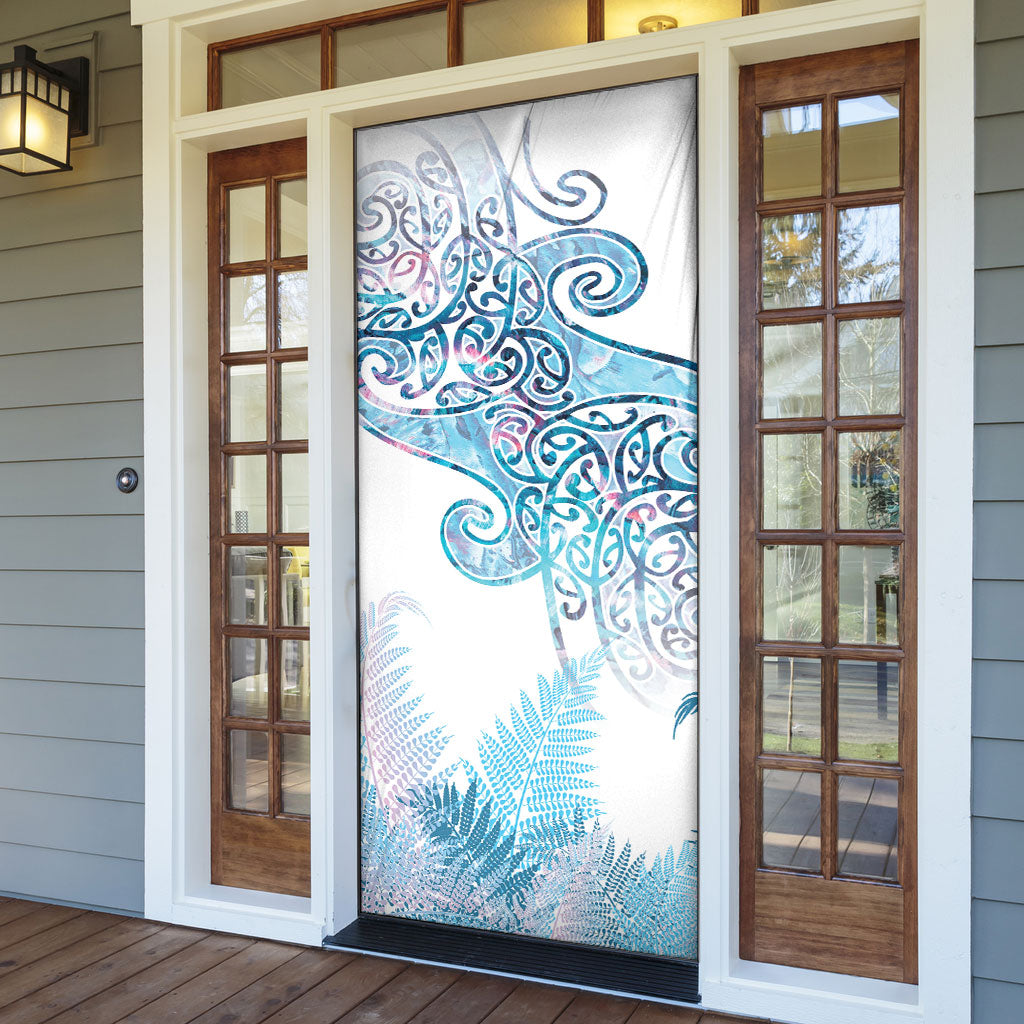 Aotearoa Maori Koru Curves Door Cover Aqua Paua Shell