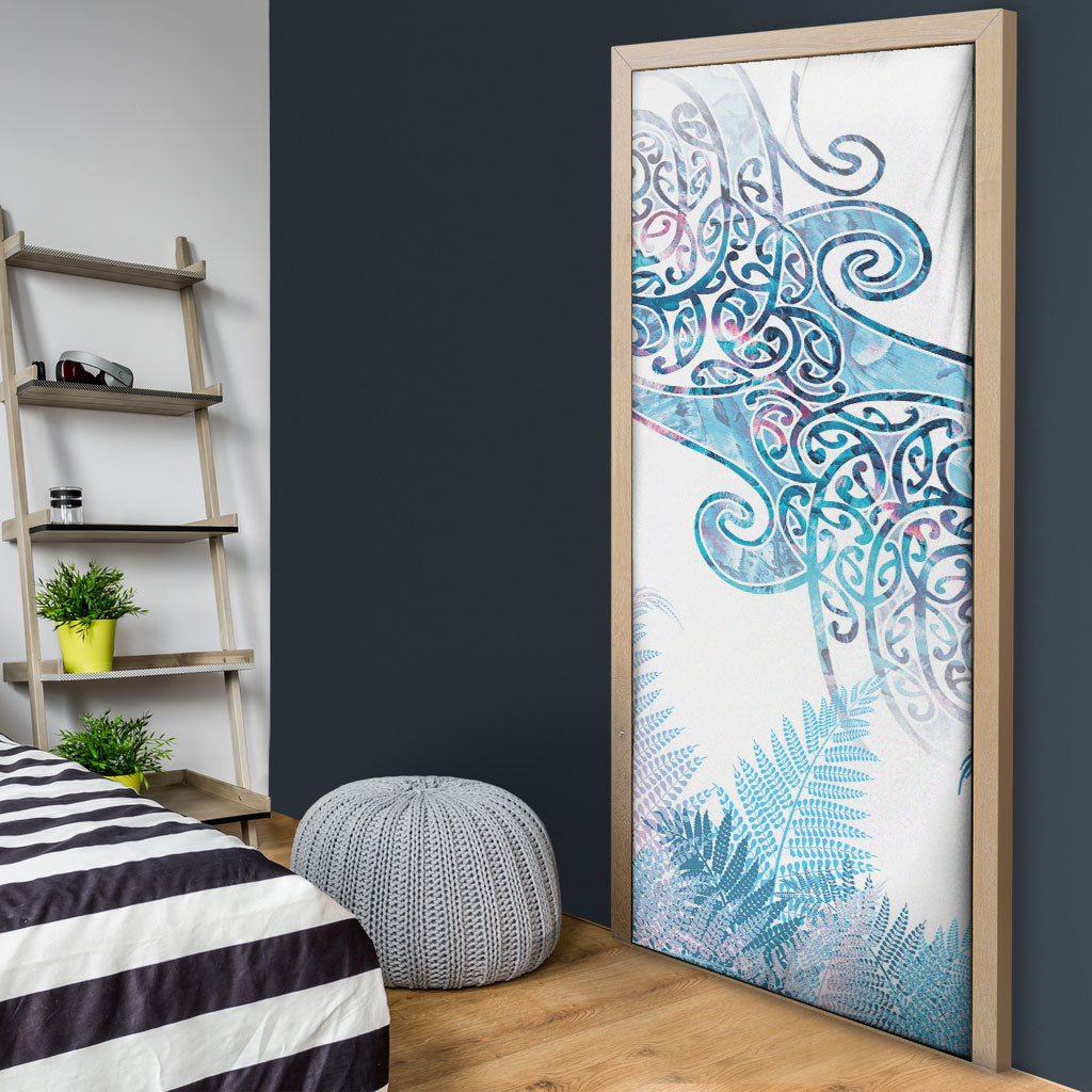 Aotearoa Maori Koru Curves Door Cover Aqua Paua Shell