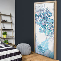Aotearoa Maori Koru Curves Door Cover Aqua Paua Shell