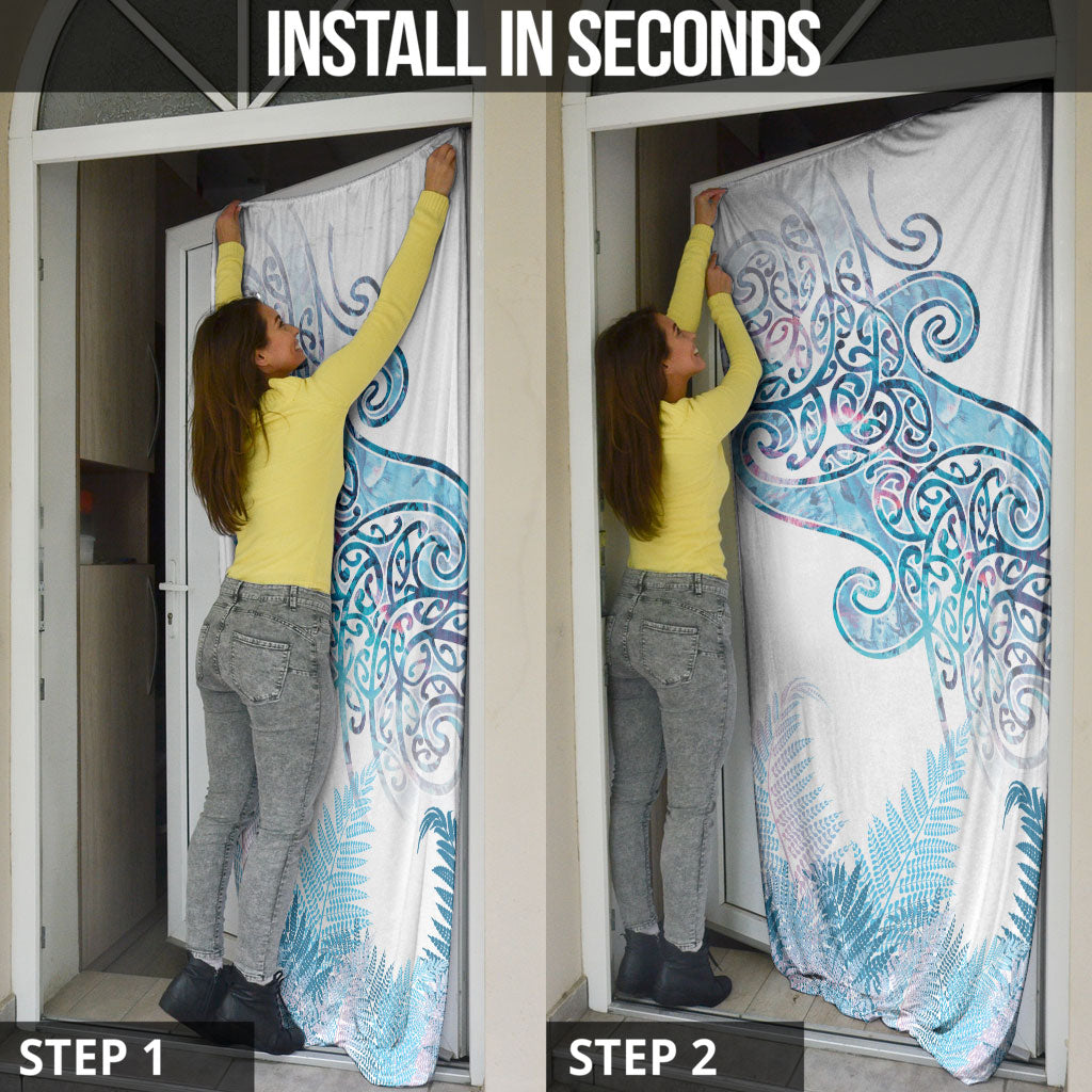 Aotearoa Maori Koru Curves Door Cover Aqua Paua Shell