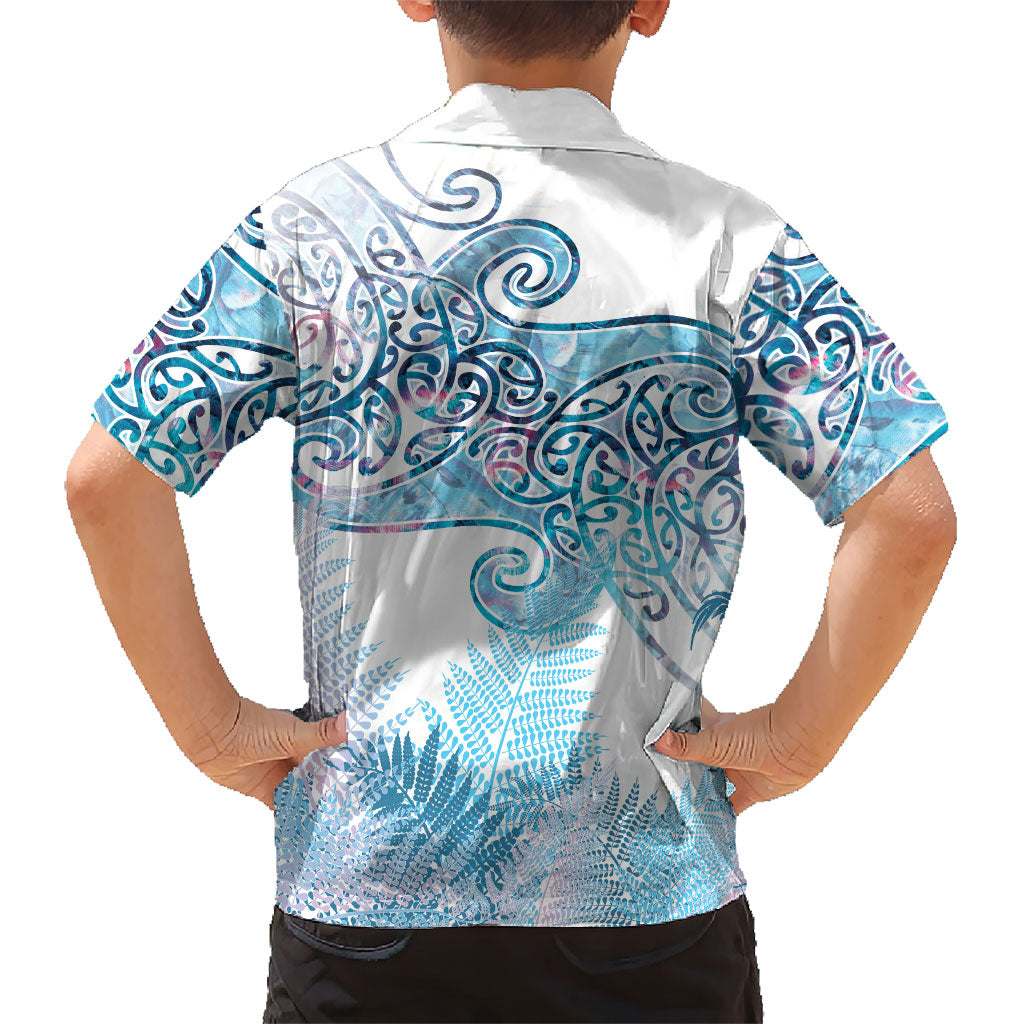 Aotearoa Maori Koru Curves Family Matching Off The Shoulder Long Sleeve Dress and Hawaiian Shirt Aqua Paua Shell LT7 - Polynesian Pride