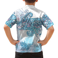 Aotearoa Maori Koru Curves Family Matching Off Shoulder Short Dress and Hawaiian Shirt Aqua Paua Shell