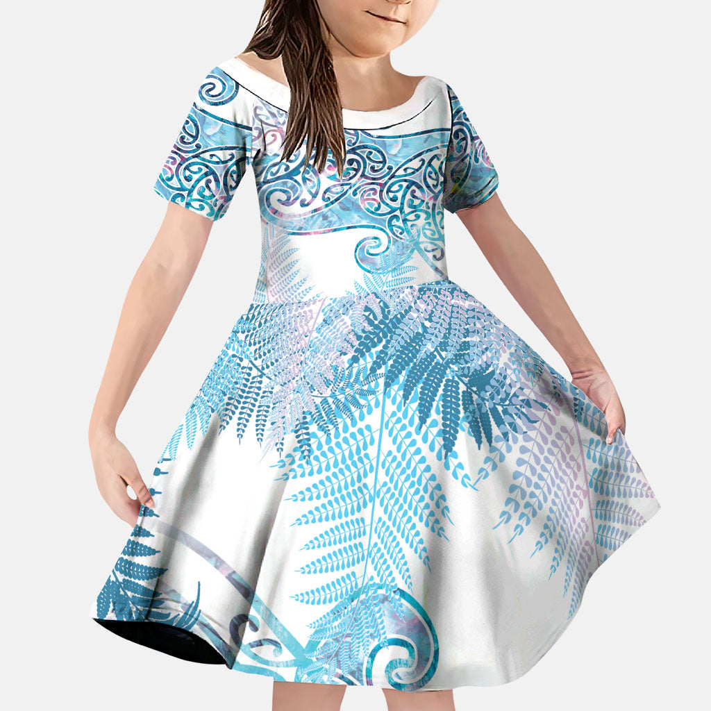 Aotearoa Maori Koru Curves Family Matching Puletasi and Hawaiian Shirt Aqua Paua Shell