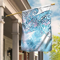 Aotearoa Maori Koru Curves Garden Flag Aqua Paua Shell
