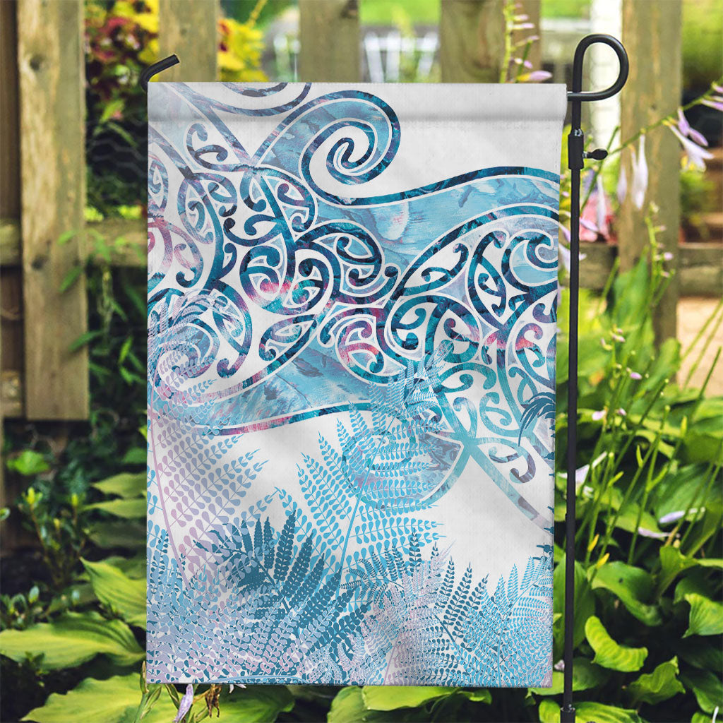 Aotearoa Maori Koru Curves Garden Flag Aqua Paua Shell