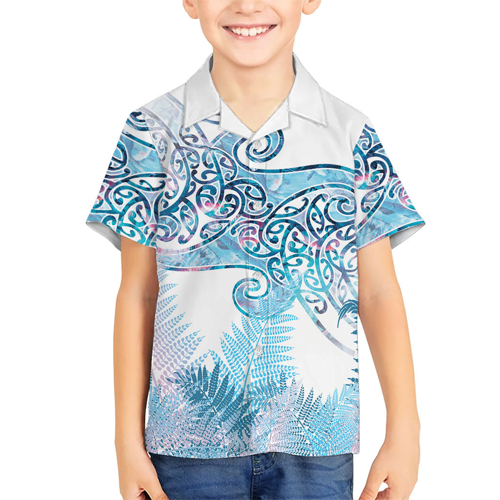Aotearoa Maori Koru Curves Kid Hawaiian Shirt Aqua Paua Shell