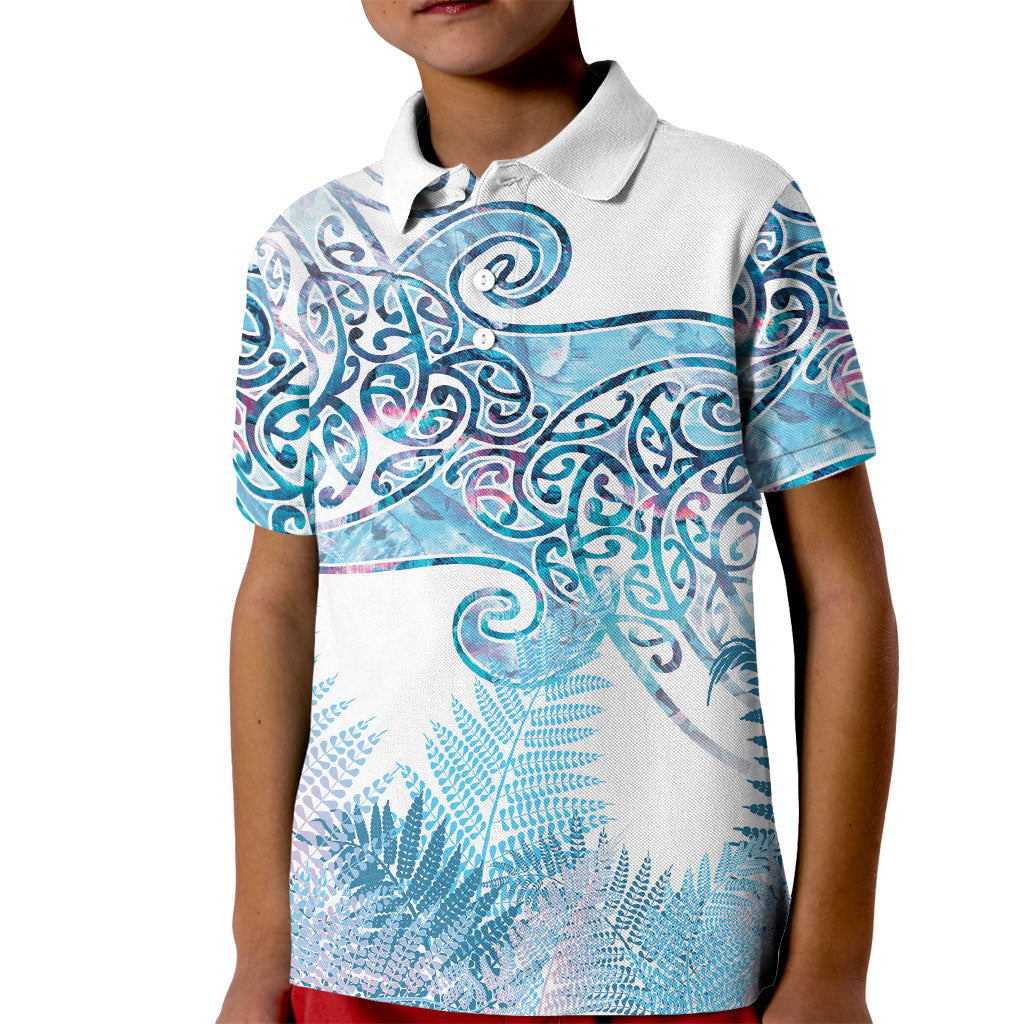 Aotearoa Maori Koru Curves Kid Polo Shirt Aqua Paua Shell