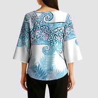 Aotearoa Maori Koru Curves Kimono Sleeve Blouse Aqua Paua Shell