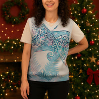 Aotearoa Maori Koru Curves Christmas Knitted V-Neck Vest Aqua Paua Shell LT7 - Polynesian Pride